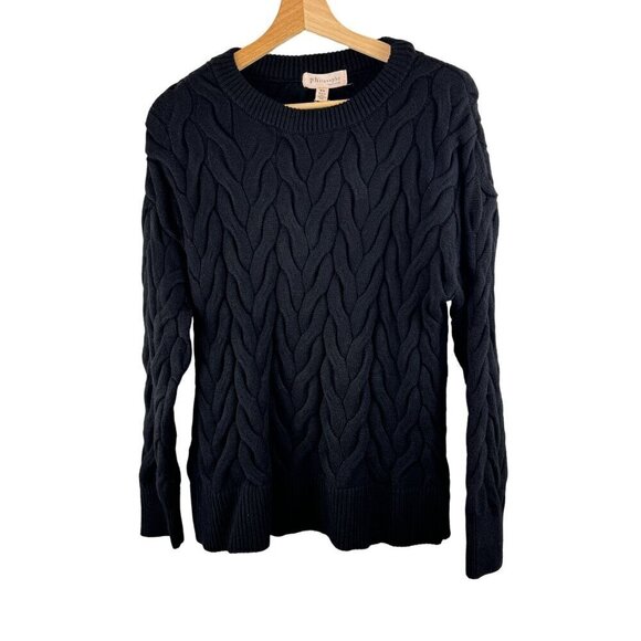 NWT Philosophy Black Cable Knit Long-Sleeve Sweater Sz M MSRP $98 - Picture 1 of 8